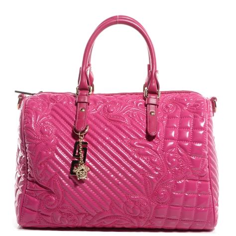 VERSACE Barocco Quilted Leather Vanitas Bowling Bag Fuchsia 